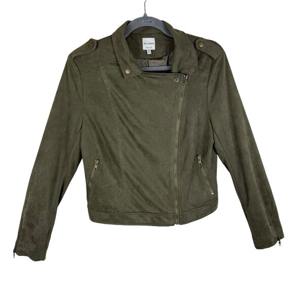 Ellison Green Long Sleeve Lined Asymmetrical Full Zip Lightweight Suede Jacket M - Picture 1 of 8